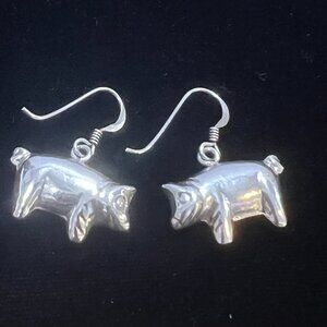 STERLING SILVER PIG DANGLE EARRINGS